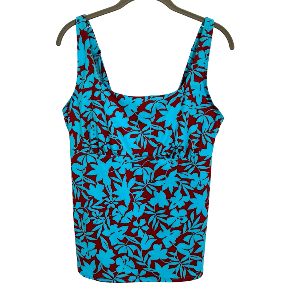 Lands' End Women's 12D Tankini Top Square Neck Underwire Adjustable Blue Red